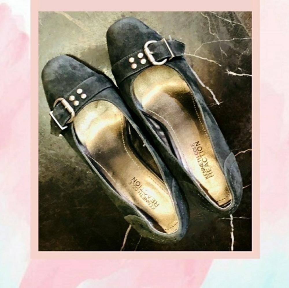 Gray Kenneth Cole stilettos with from buckle